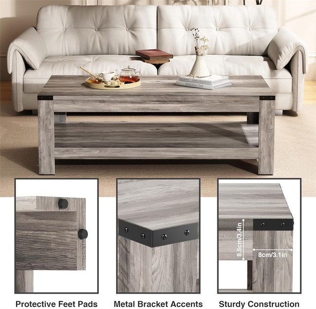 47.2" Farmhouse Coffee Table, Modern Rustic Wooden Center Table - photo 2