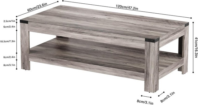47.2" Farmhouse Coffee Table, Modern Rustic Wooden Center Table - photo 3