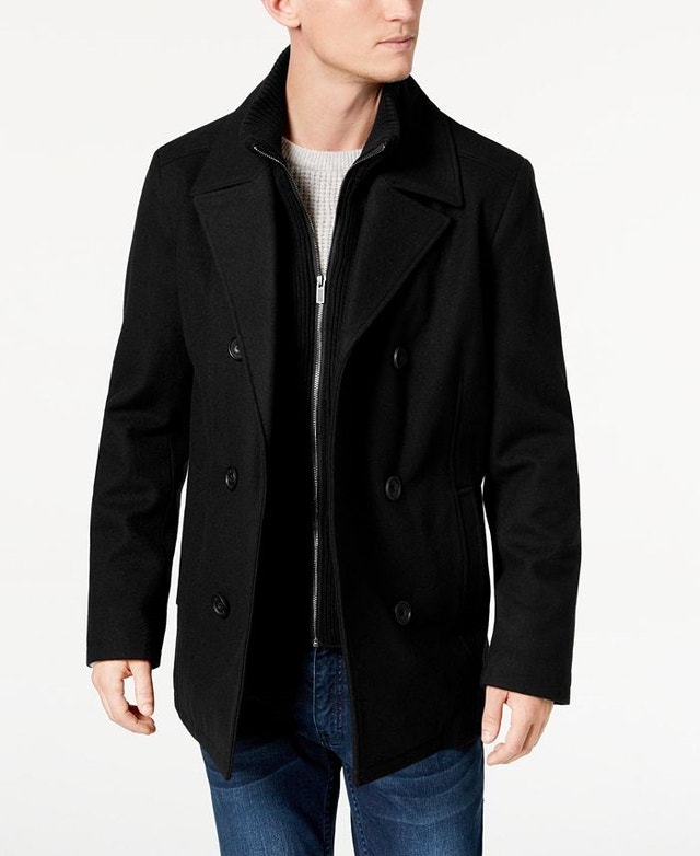 Size MED Kenneth Cole Men's Double Breasted Wool Blend Peacoat