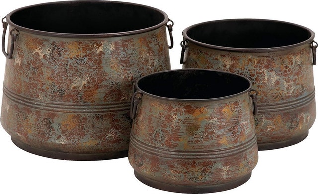 3 Pcs Deco 79 Metal Round Planters with Side Rings