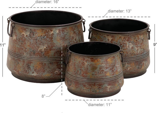 3 Pcs Deco 79 Metal Round Planters with Side Rings - photo 4