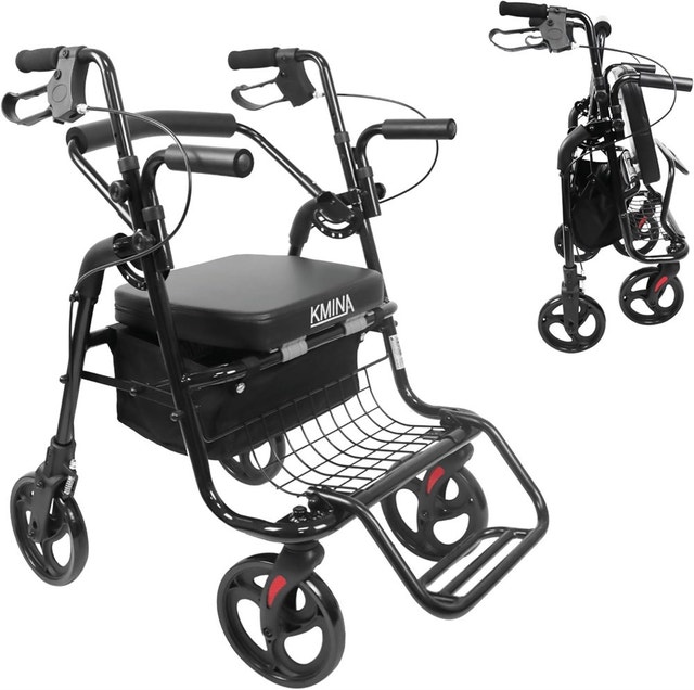 KMINA Walker for Seniors with Seat, Lightweight Folding Rollator