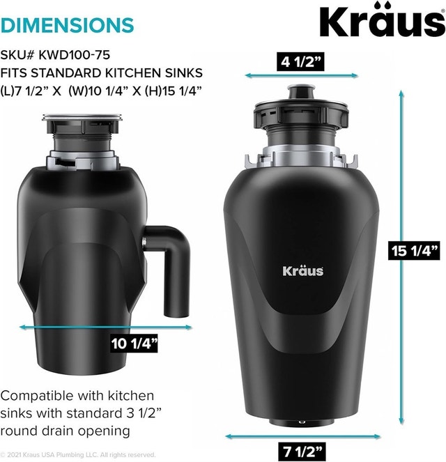 Kraus KWD100-75MBL WasteGuard Continuous Feed Garbage Disposal - photo 2