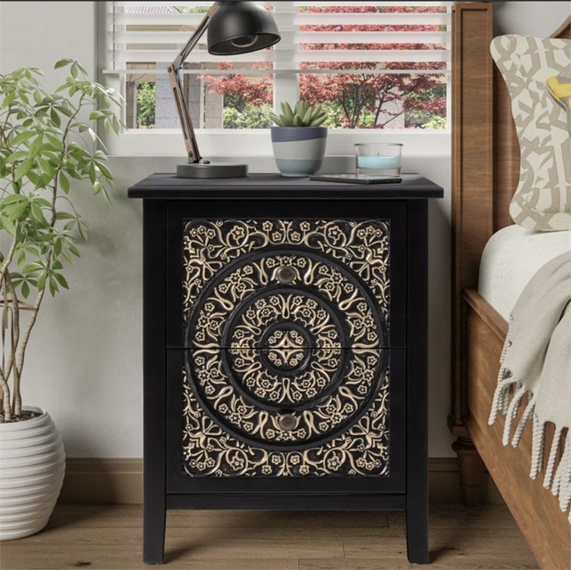 Levera Farmhouse Fully-Assembled 2-Drawer Nightstand, Distressed