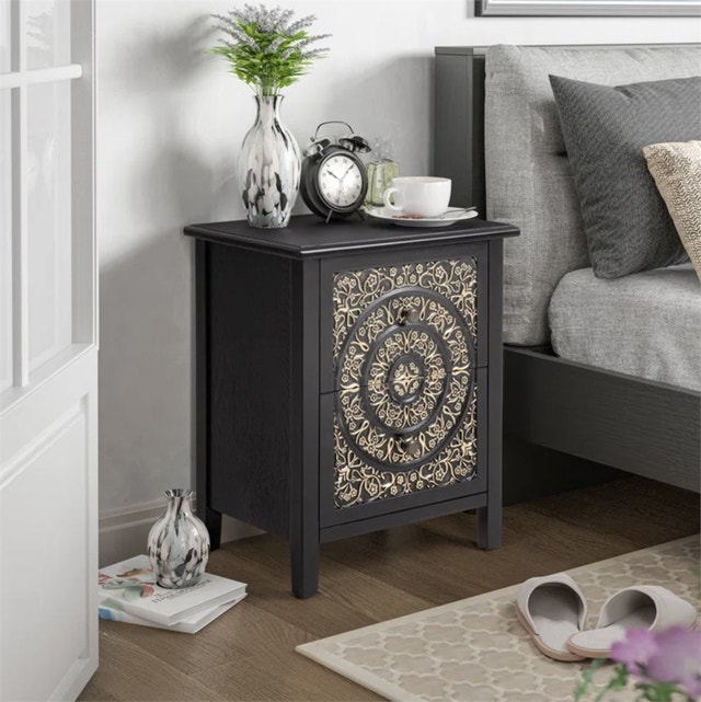 Levera Farmhouse Fully-Assembled 2-Drawer Nightstand, Distressed - photo 2