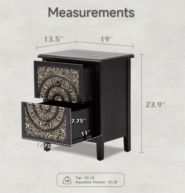 Levera Farmhouse Fully-Assembled 2-Drawer Nightstand, Distressed - photo 4