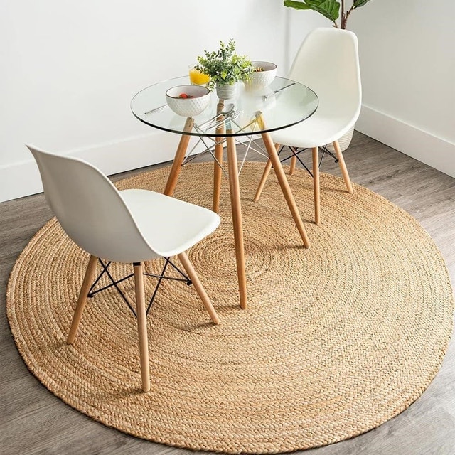 9ft Round Handwoven Jute Area Rug Natural Fiber Boho