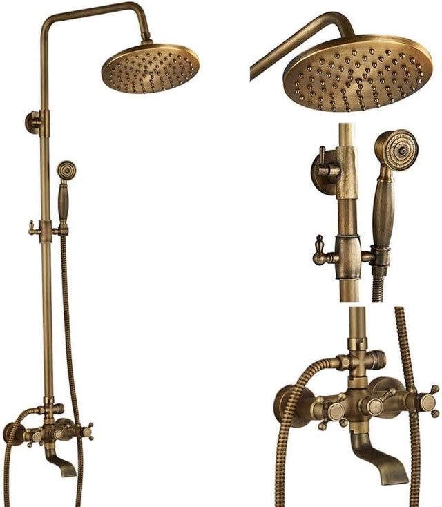 Antique Brass Dual Handle Rainfall Shower Faucet System