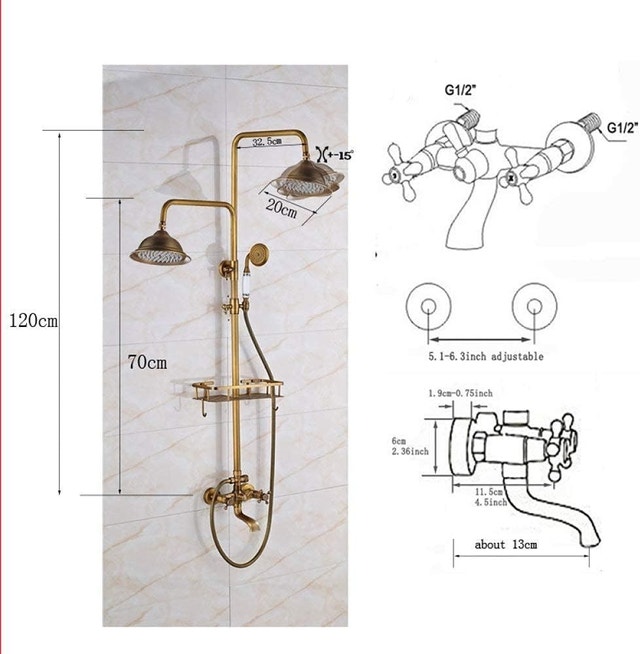 Antique Brass Dual Handle Rainfall Shower Faucet System - photo 2