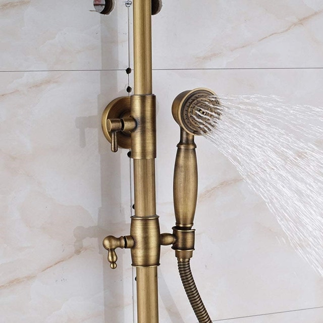 Antique Brass Dual Handle Rainfall Shower Faucet System - photo 3