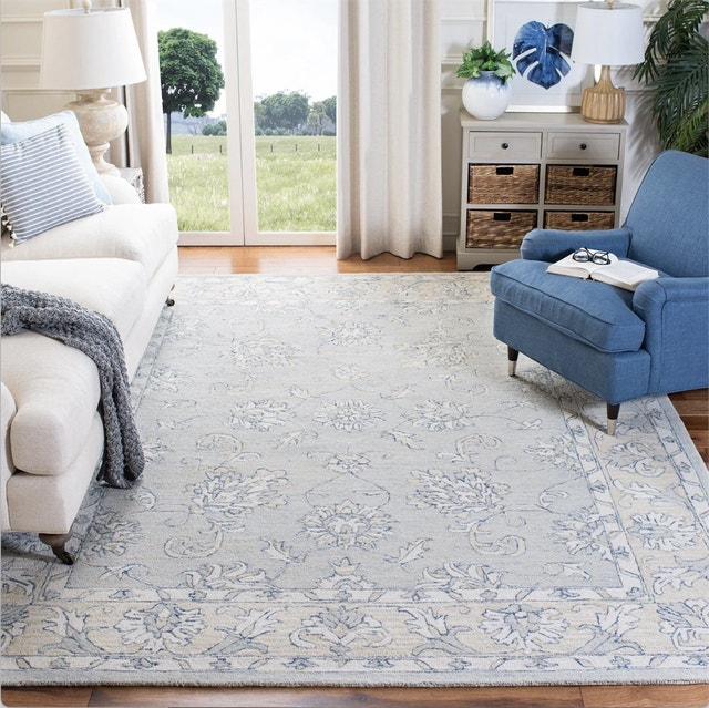 Micro-Loop Blue/Beige 6 ft. x 9 ft. Border Medallion Area Rug