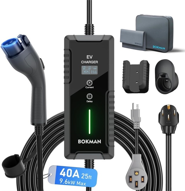 Bokman Level 1&2 EV Charger (240V, 40Amps), 25ft Cable