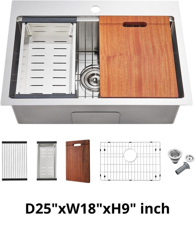 MENATT 25 x 18 Inch Drop in Workstation Kitchen Sink