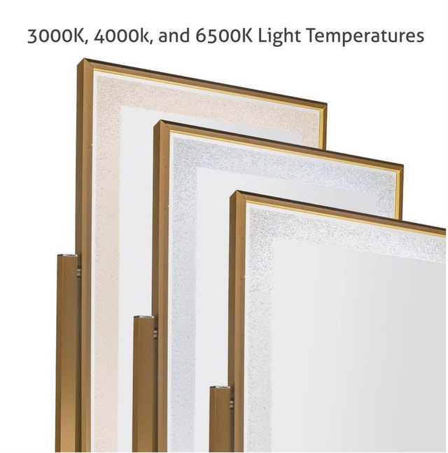 12 in. x 16 in. Tri-Color Frosted Edge LED Mirror Gold w Bluetoo - photo 2