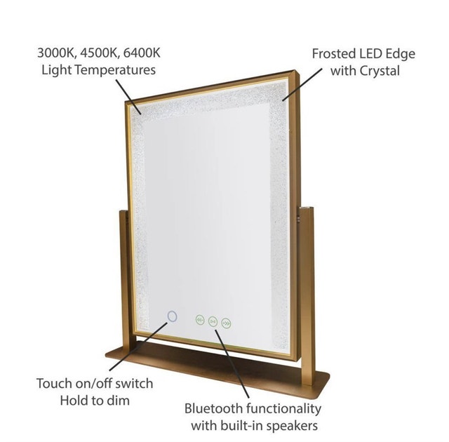 12 in. x 16 in. Tri-Color Frosted Edge LED Mirror Gold w Bluetoo - photo 3