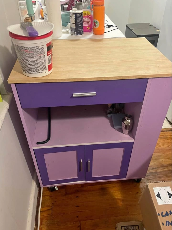 purple kitchen cabinet island in Queens, NY