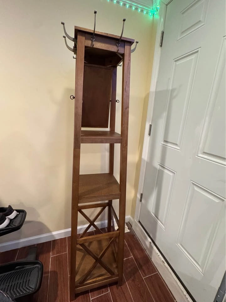 Wooden Entryway Hall Tree / Coat Rack with Tilting Mirror & Shel - photo 2