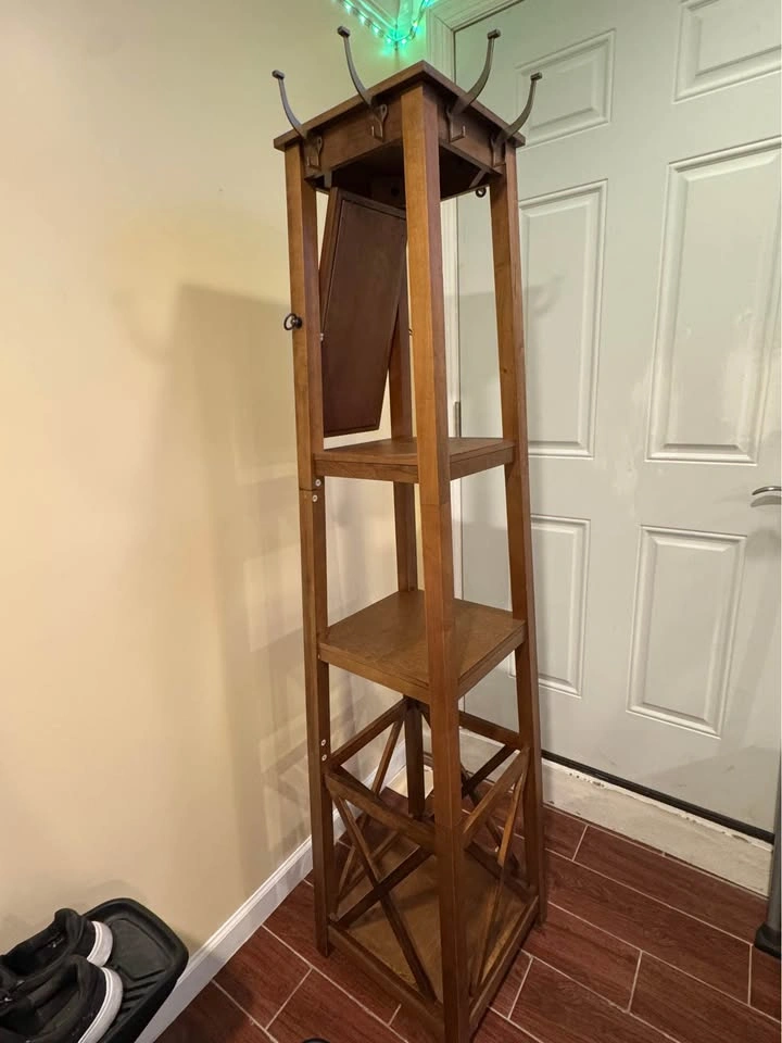 Wooden Entryway Hall Tree / Coat Rack with Tilting Mirror & Shel - photo 3