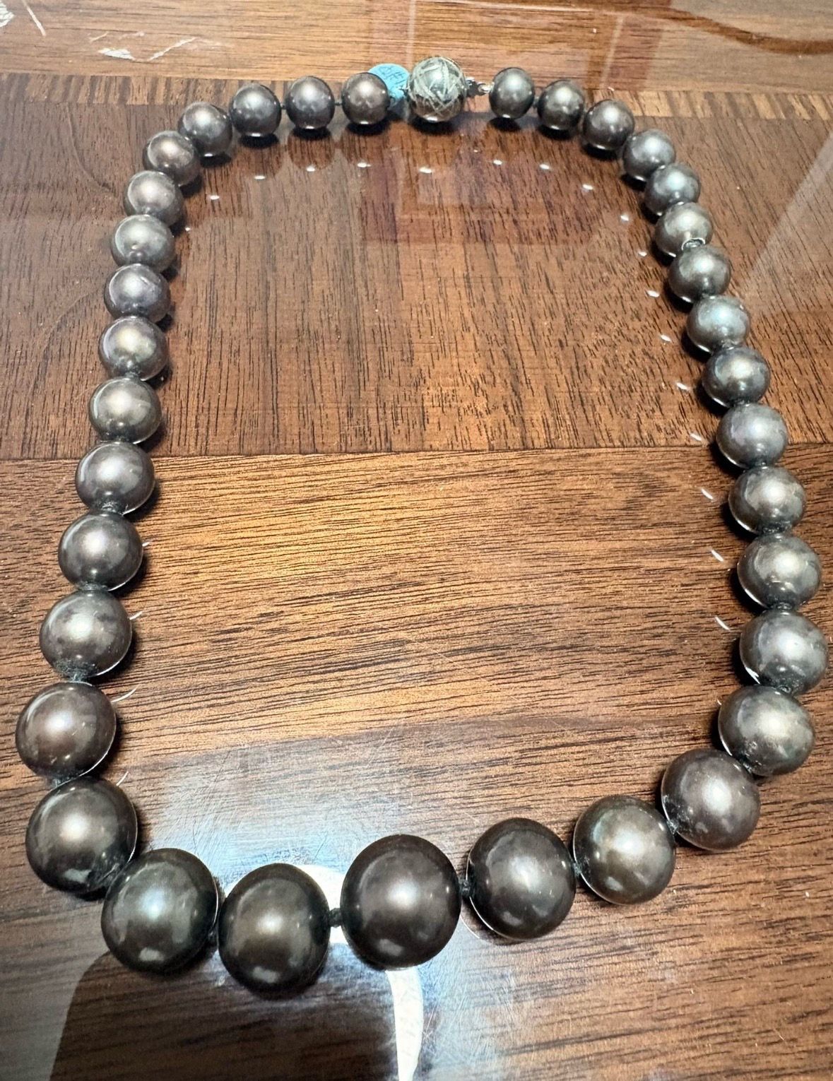 Tahitian Pearl Necklace - 17 Inch Dark Brown Silver - photo 3