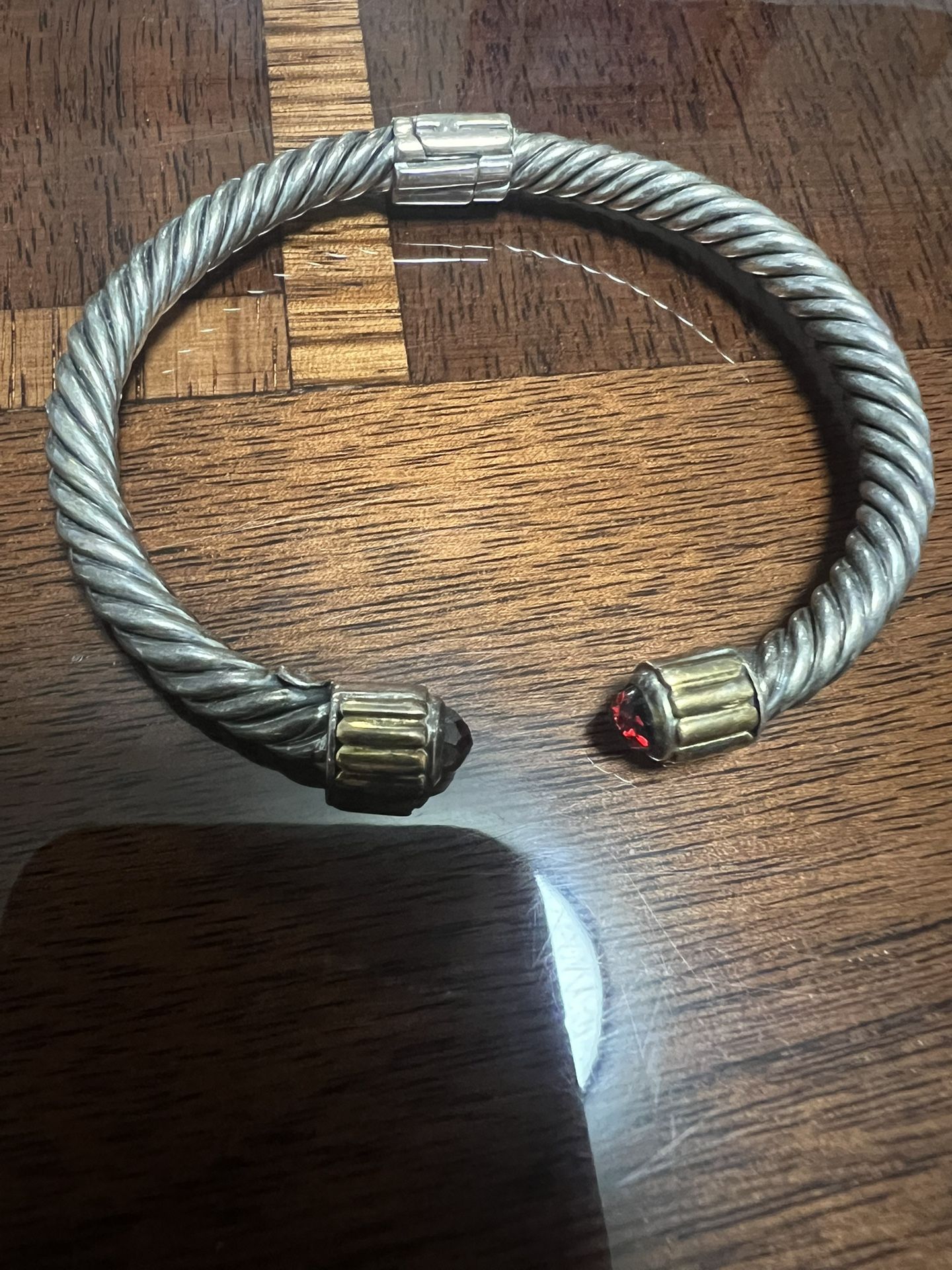 Cable Classic Bracelet Bangle With Red Ruby 14k Gold and Silver