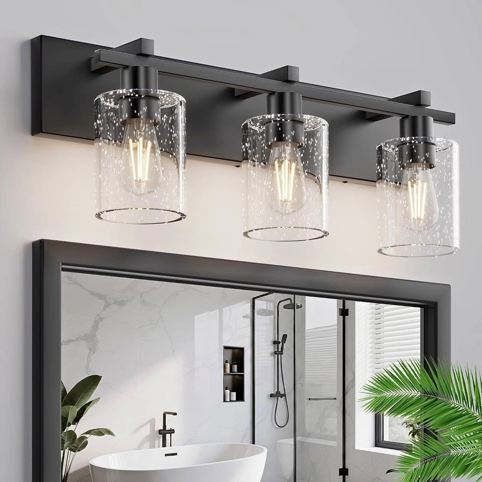 24 Inch Modern Wall Sconce Bathroom Vanity 3 Light Black Fixture