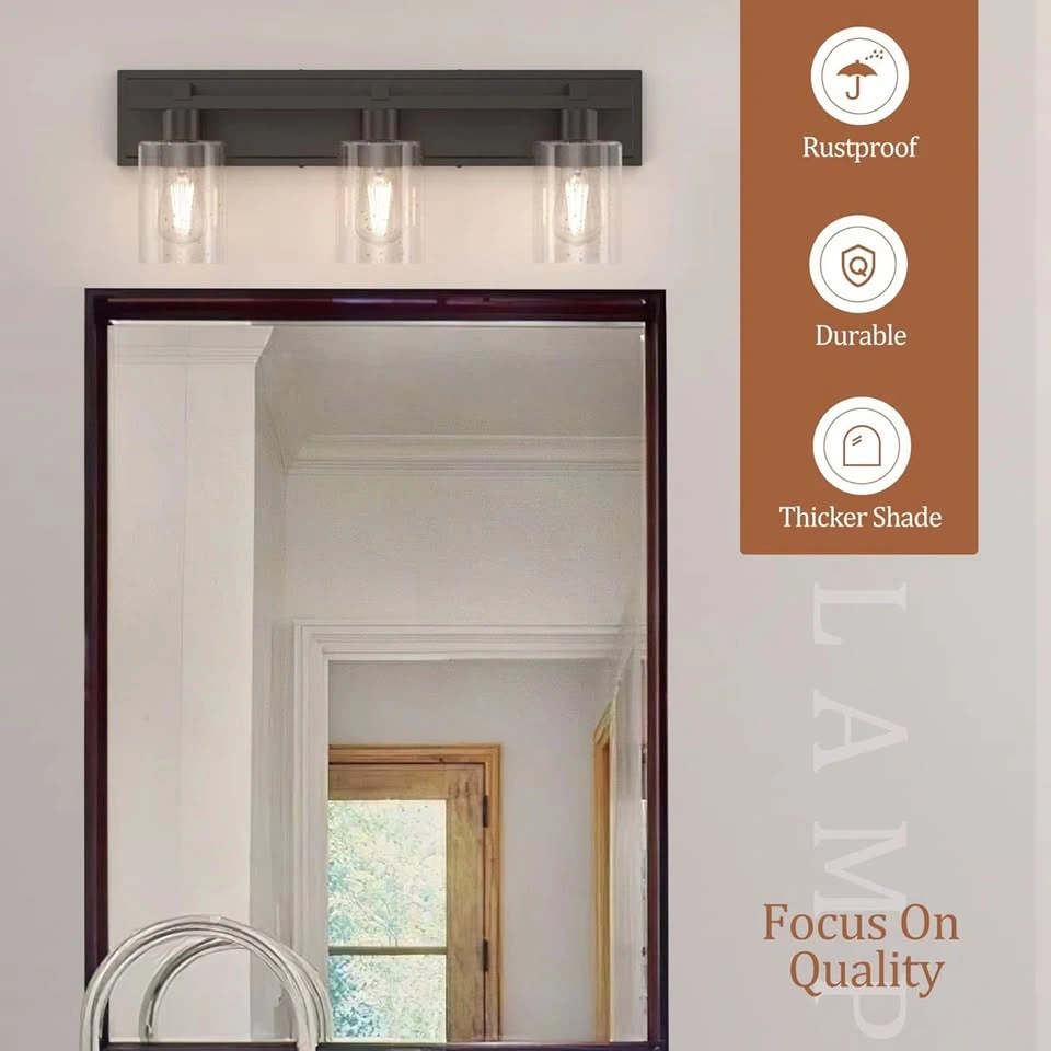 24 Inch Modern Wall Sconce Bathroom Vanity 3 Light Black Fixture - photo 2