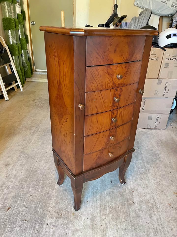 Vintage Wooden Jewelry Armoire with Mirror