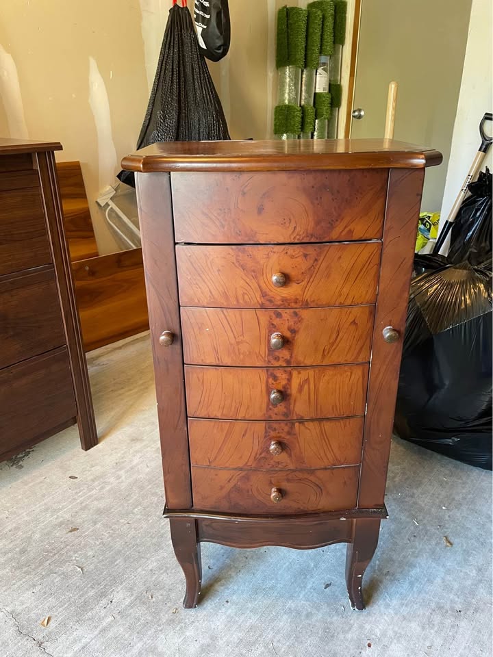 Vintage Wooden Jewelry Armoire with Mirror - photo 2