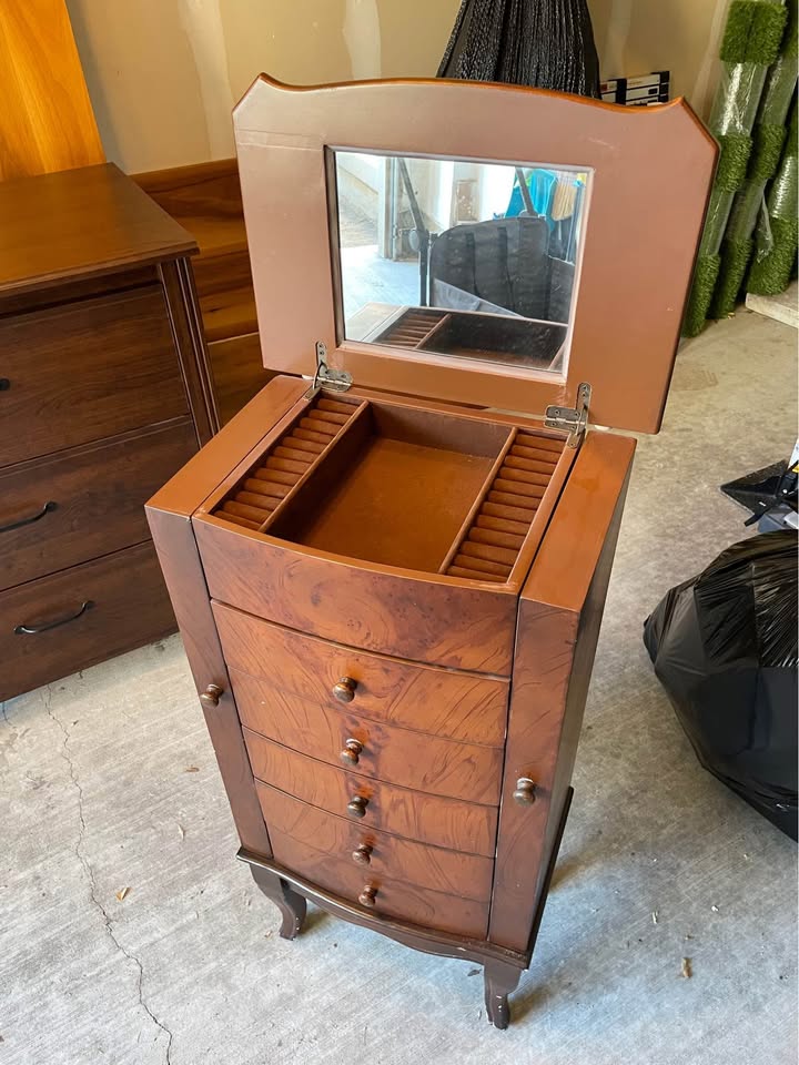Vintage Wooden Jewelry Armoire with Mirror - photo 3