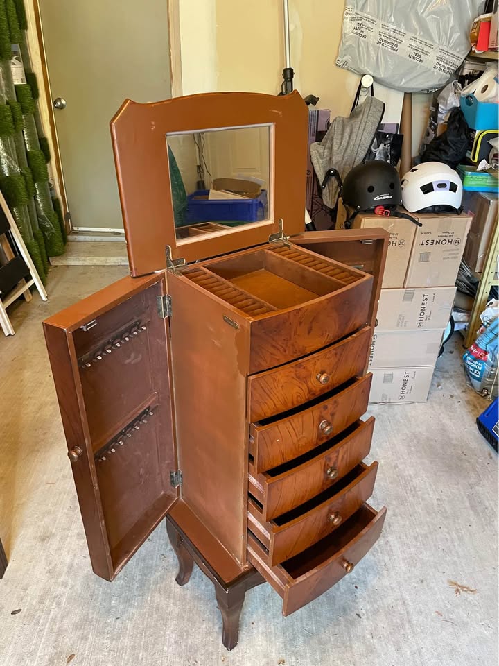Vintage Wooden Jewelry Armoire with Mirror - photo 5