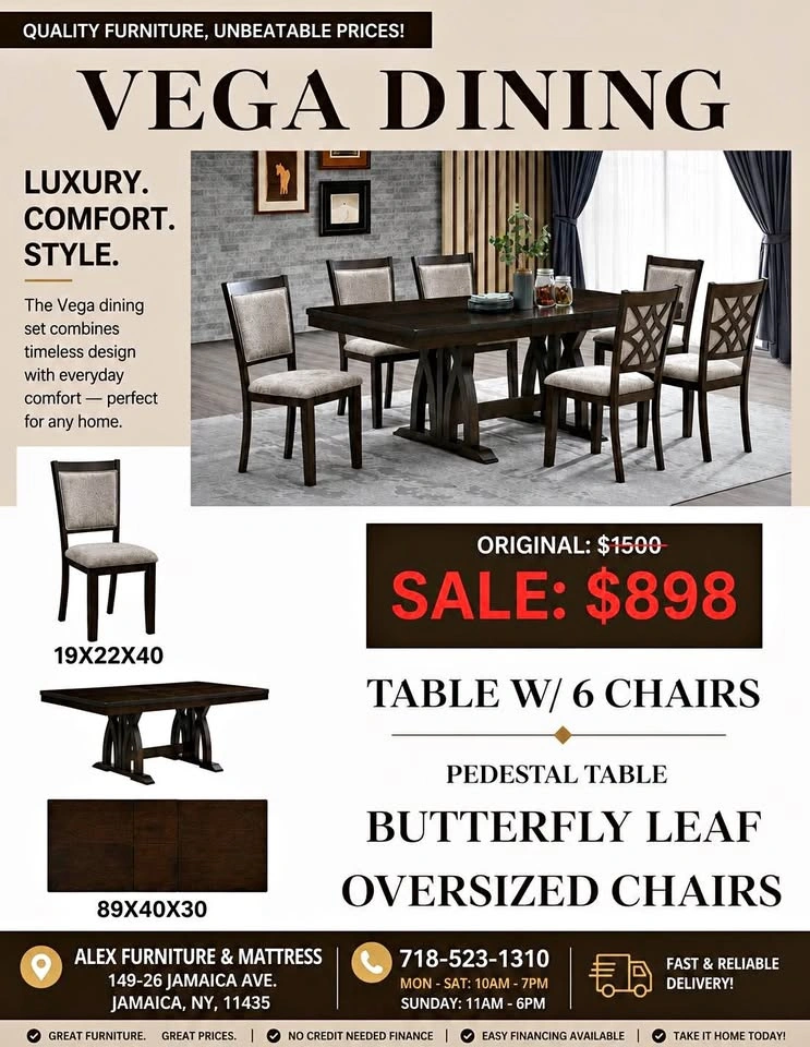 VEGA DINING SET – NOW ONLY $898!