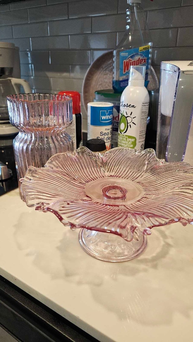 Pink Glass Vase and Compote Dish