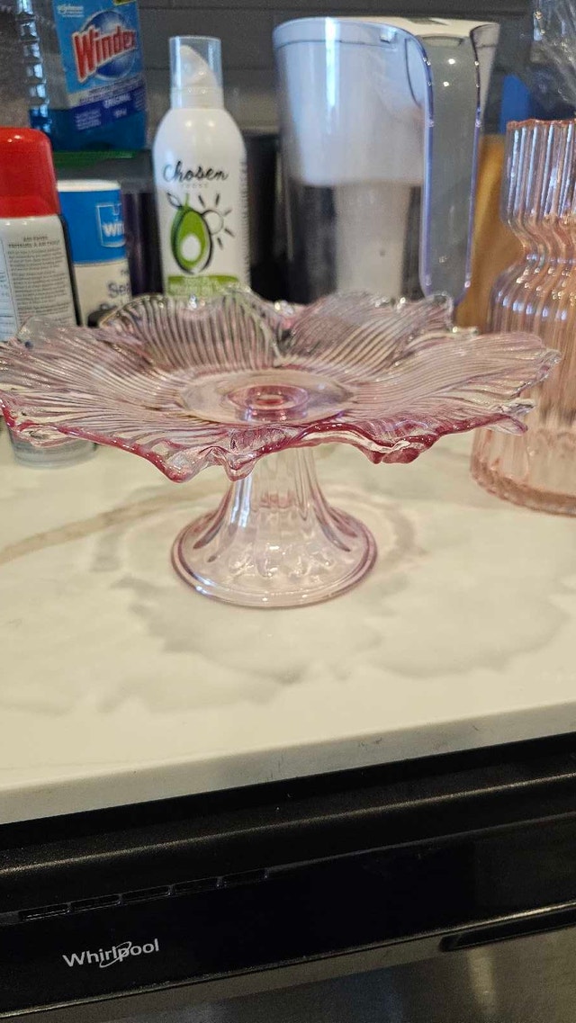 Pink Glass Vase and Compote Dish - photo 3
