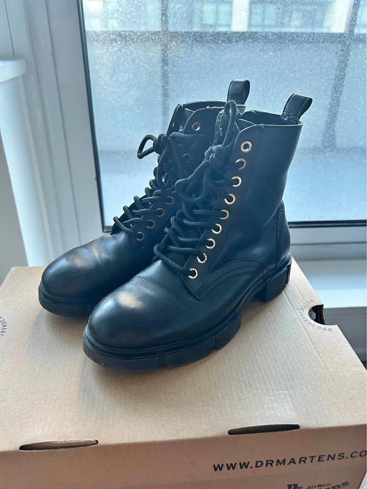 Aldo - Black Leather Combat Boots (Size 6)