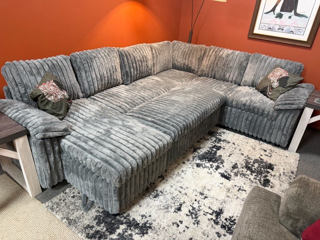 Gray Corduroy Sleeper Sectional Sofa - photo 2