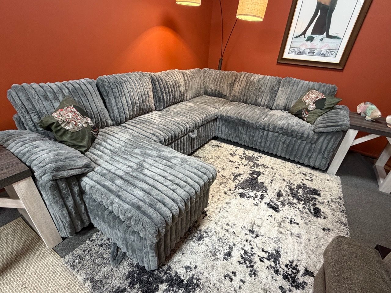 Gray Corduroy Sleeper Sectional Sofa - photo 3