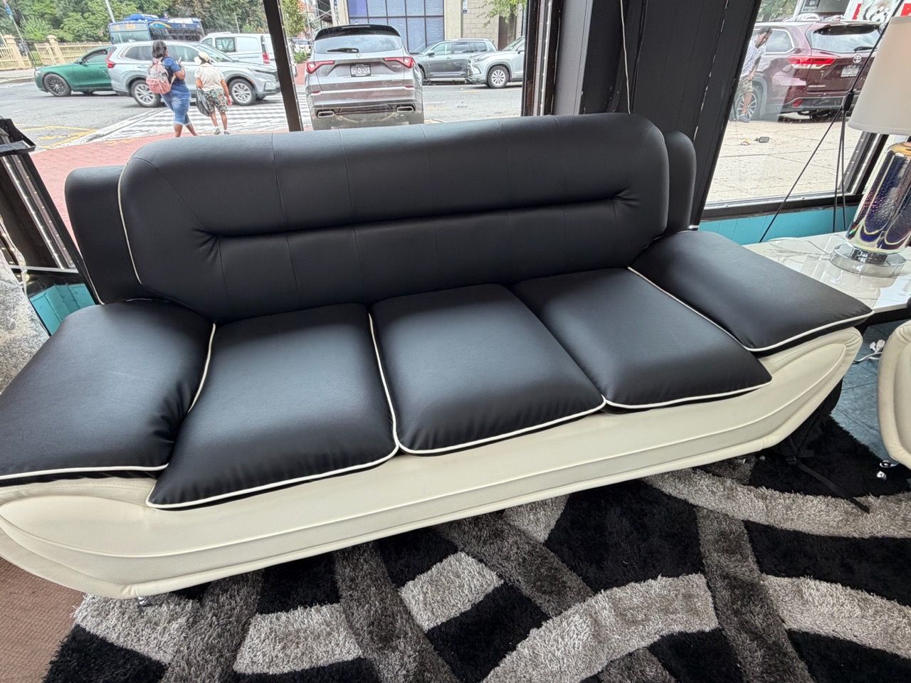 Black and White Leather Sofa and Loveseat Set - photo 2