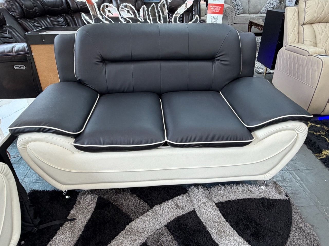 Black and White Leather Sofa and Loveseat Set - photo 3