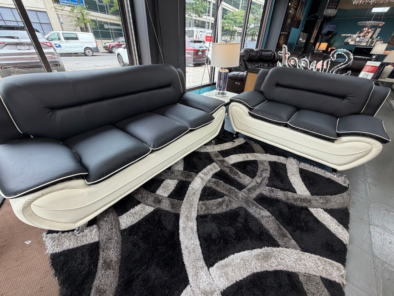 Black and White Leather Sofa and Loveseat Set