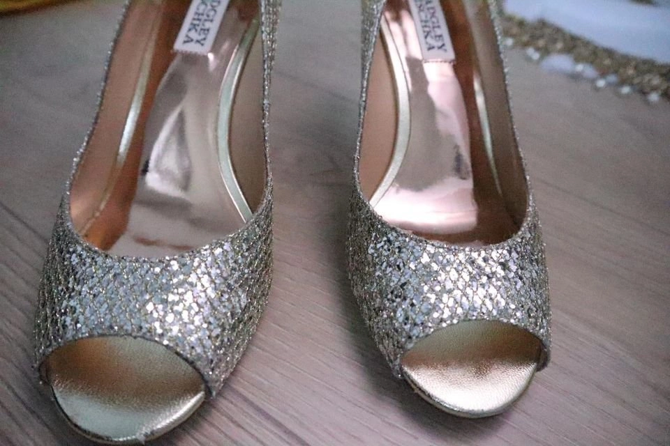 Badgley Mischka wedding shoes - silver with gold shift - photo 3