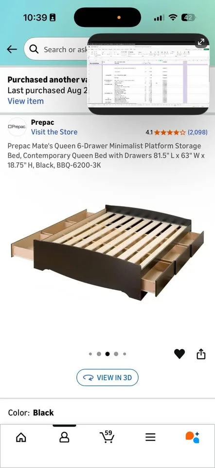 Wooden Queen Bed Frame w/ 6 Drawers – (Great Condition) image indicator(2)