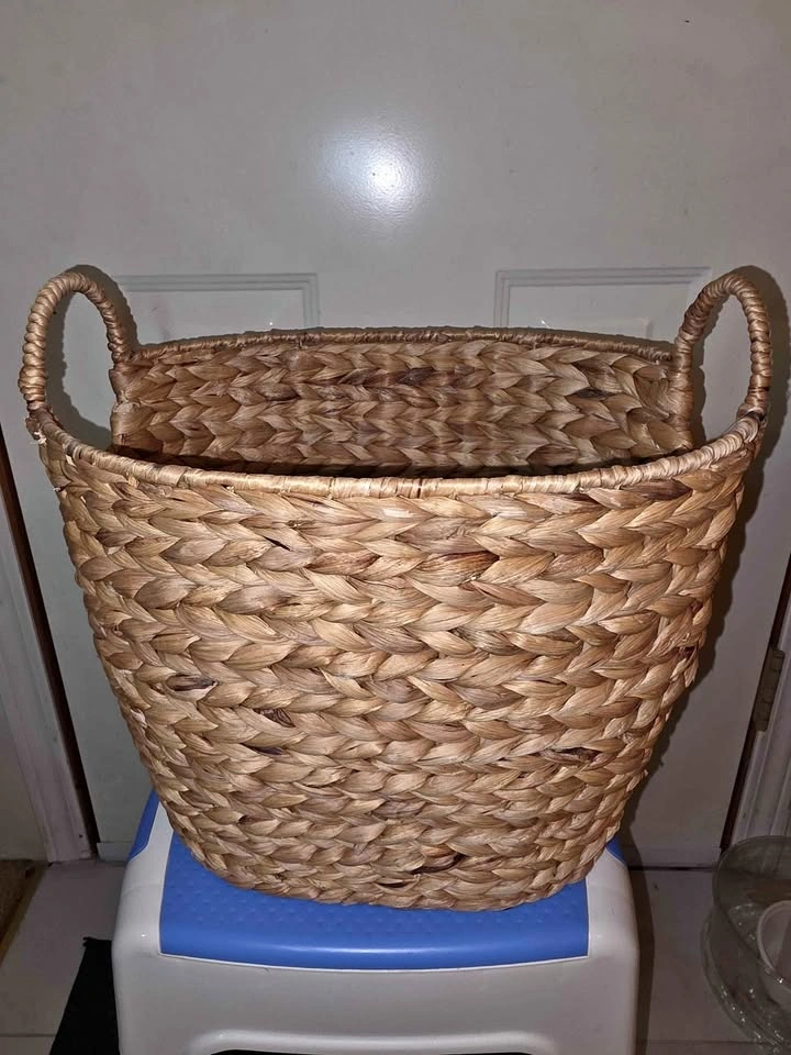 Woven Water Hyacinth Storage Basket with Handles
