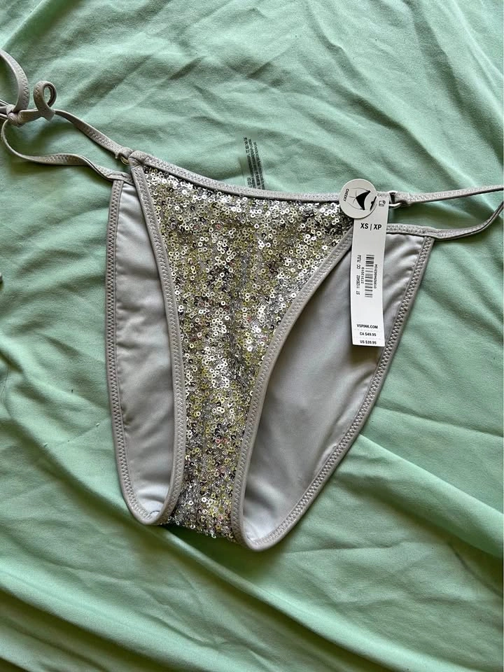 Victoria Secret Pink Silver Sequin Bikini Bottom - Size XS ✨