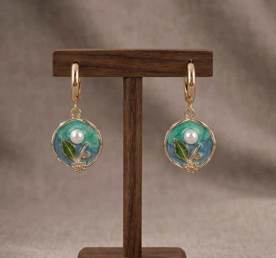 Floral & Pearl Enamel Drop Hoop Earrings - photo 5