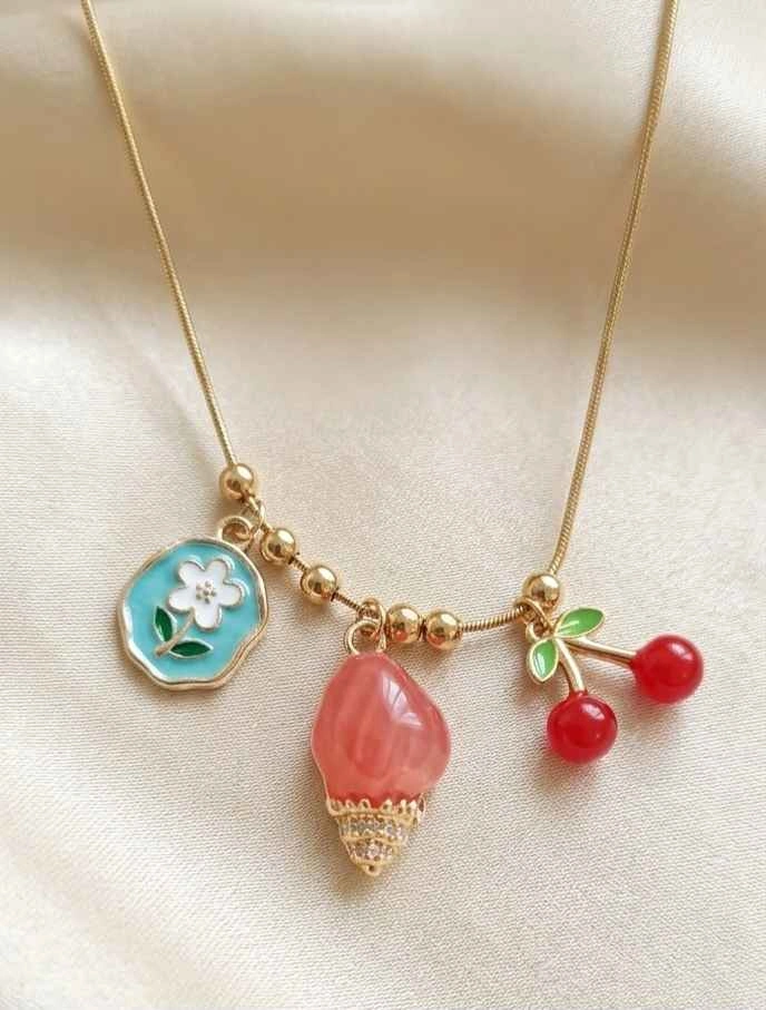Gold-Tone Charm Necklaces with Assorted Fruits, Flowers & Coasta - photo 2
