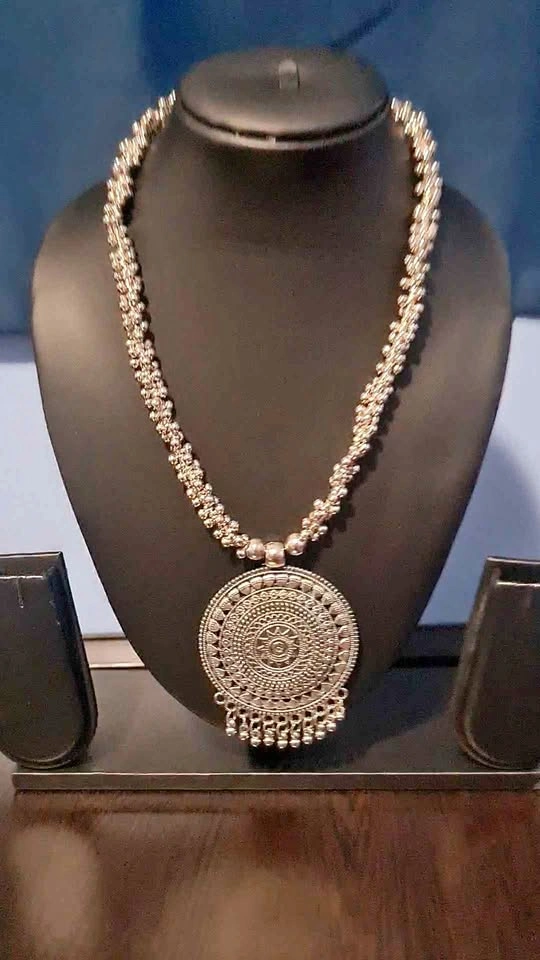 Oxidized Silver Statement Pendant Necklace