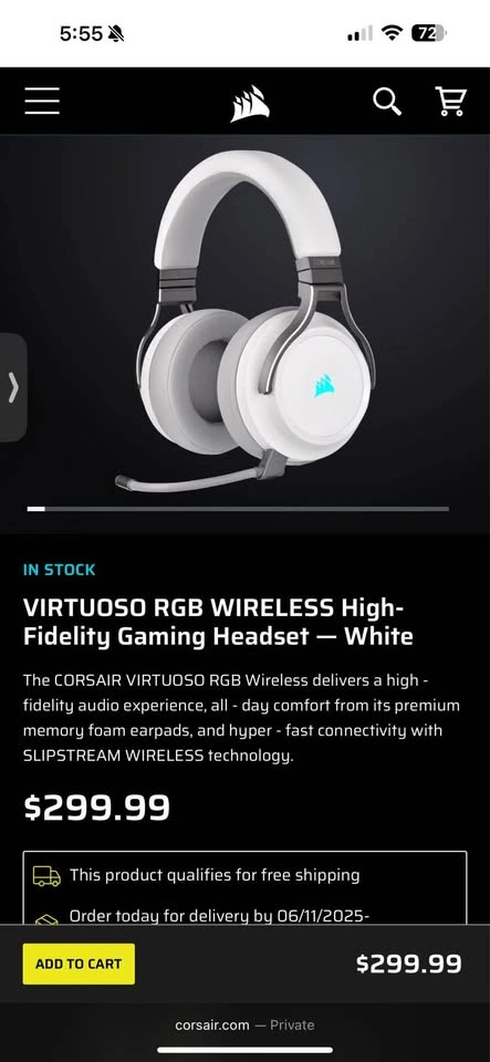 Corsair VIRTUOSO RGB Wireless Gaming Headset - White - photo 3