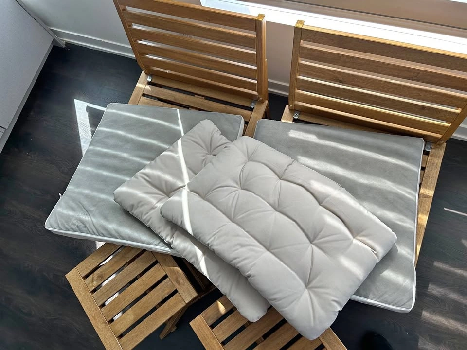 IKEA Balcony/Patio Set – 2 Lounge Chairs + Cushions + 2 Stools