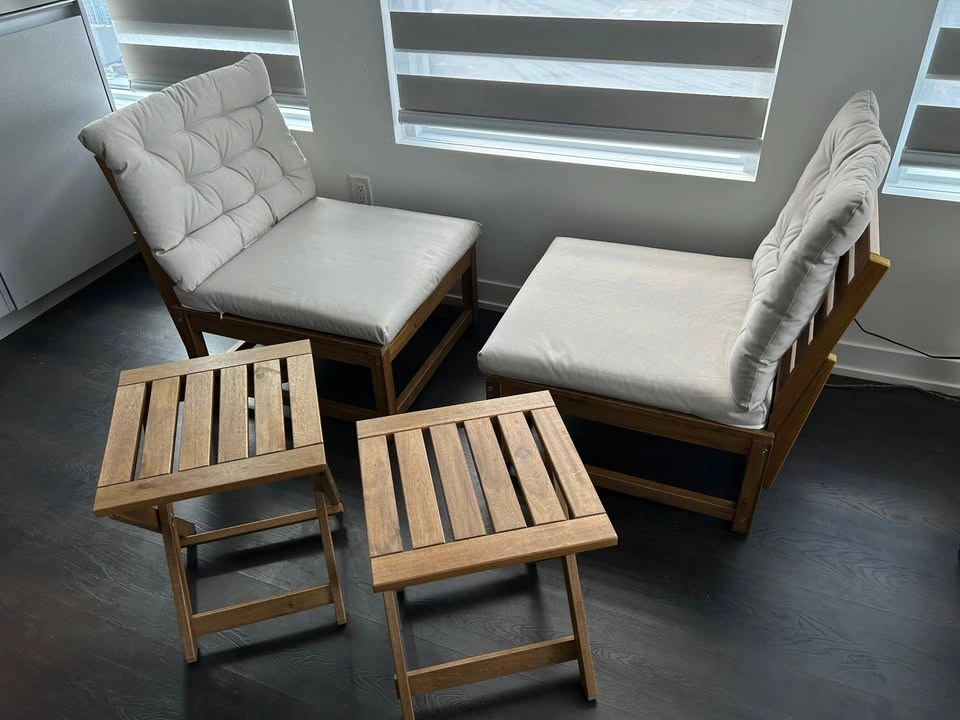 IKEA Balcony/Patio Set – 2 Lounge Chairs + Cushions + 2 Stools - photo 3