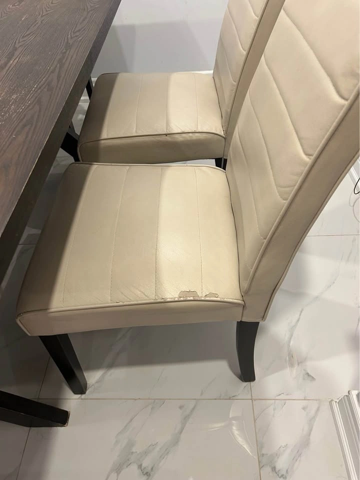 Dark Wood Dining Table with 6 Cream Upholstered Chairs - photo 2